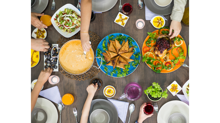 Gathering together for family dinner