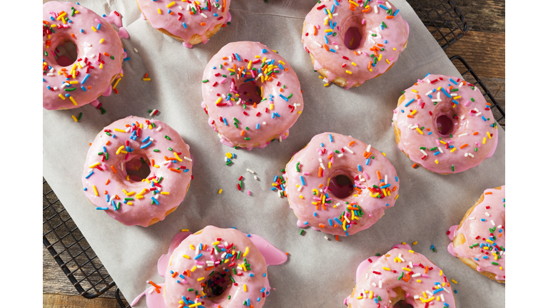 Homemade Sweet Donuts with Pink Frosting