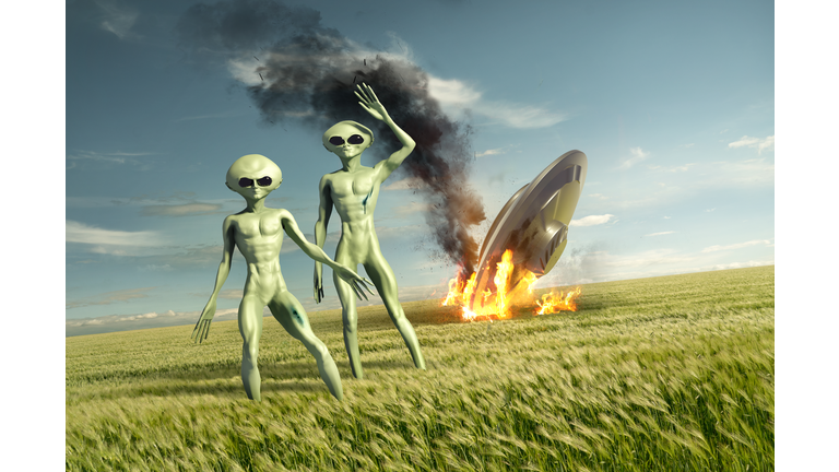 Classic UFO Crash With Green Aliens