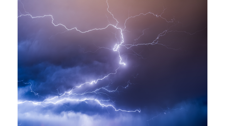 Lightning in the night sky during a thunderstorm