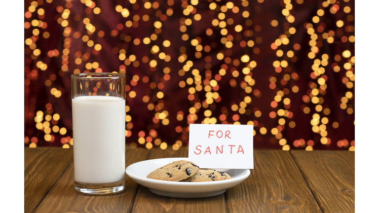 Glass of milk and cookies for Santa