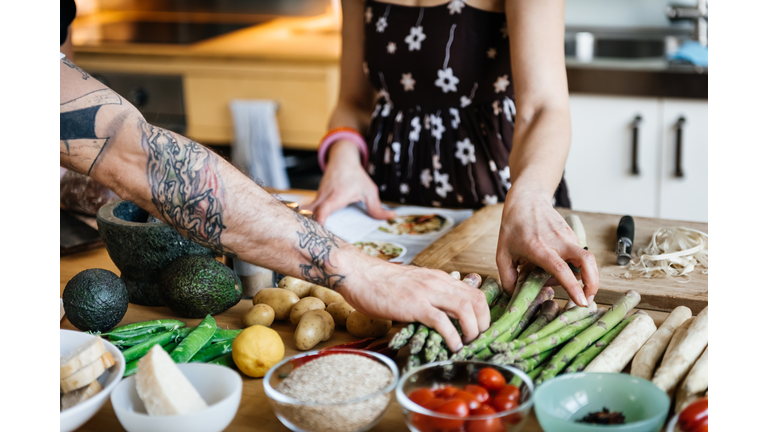 Couple cooking together