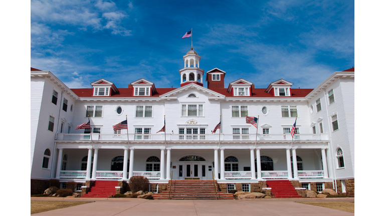 Stanley Hotel with blue sky in Estes Park, Colorado