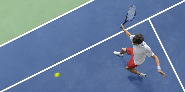 Abstract Top View Of Tennis Player About to Hit Ball