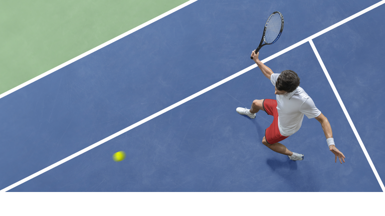 Abstract Top View Of Tennis Player About to Hit Ball