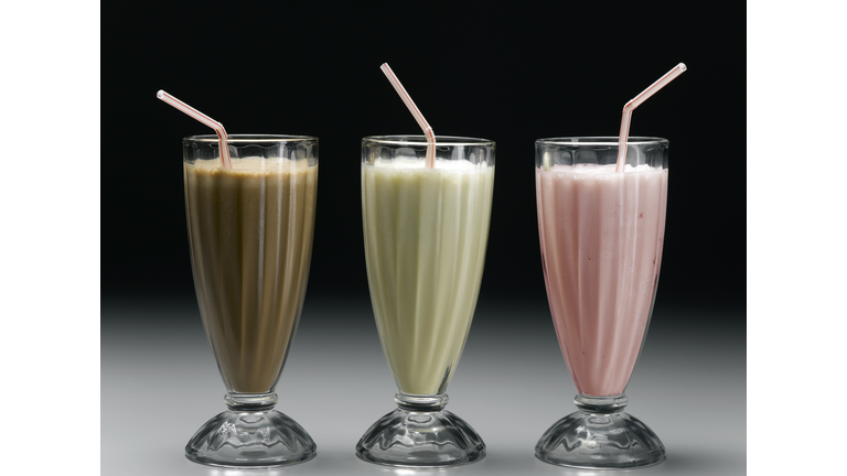 Vanilla milkshake, strawberry milkshake and chocolate milkshake