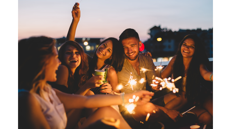 Best friends on a rooftop party