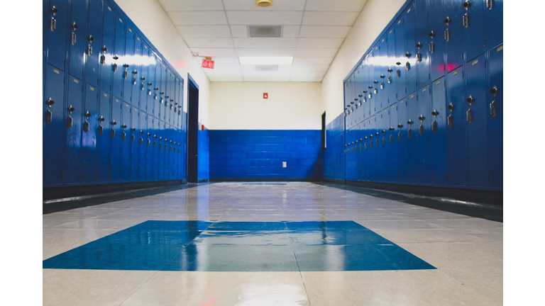 Blue Lockers In School