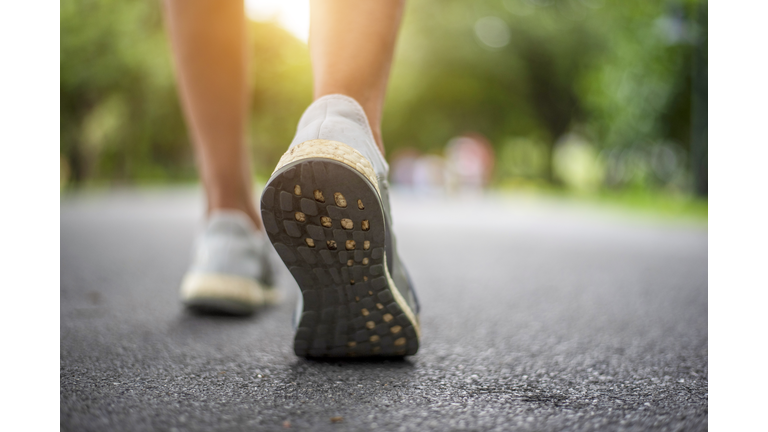Close up shot of runner's shoes