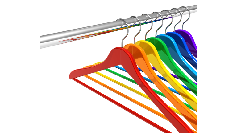 Rainbow hangers on clothes rail