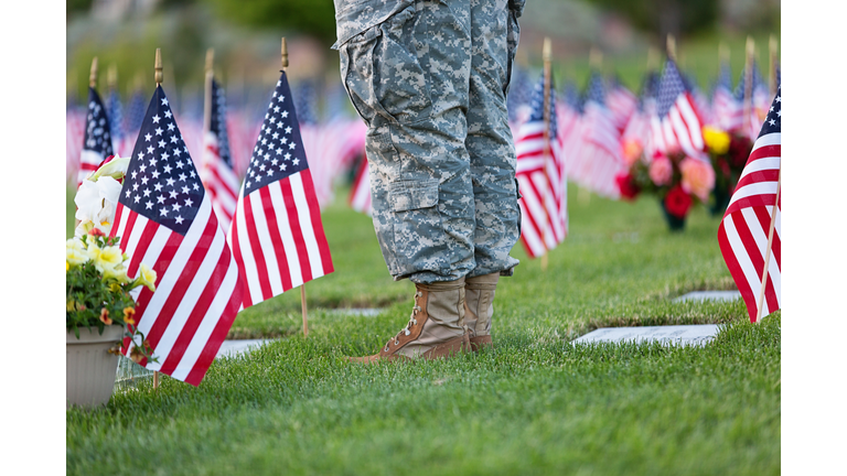 Soldier standing at cemetary