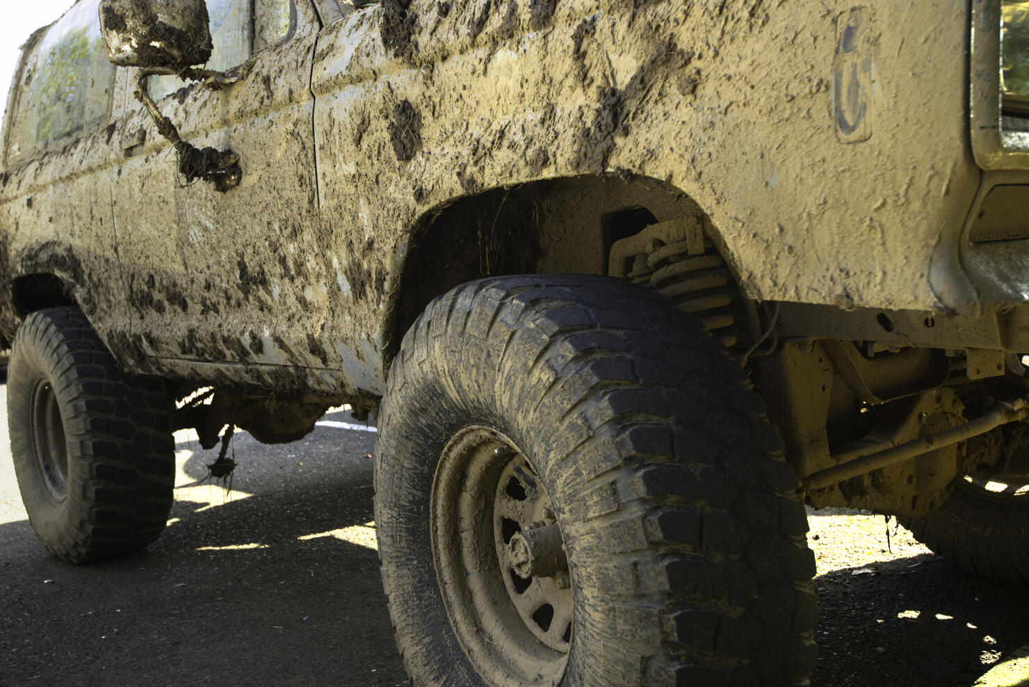 Mud covered vehicle