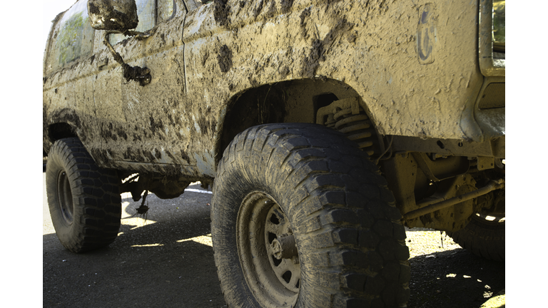 Mud covered vehicle