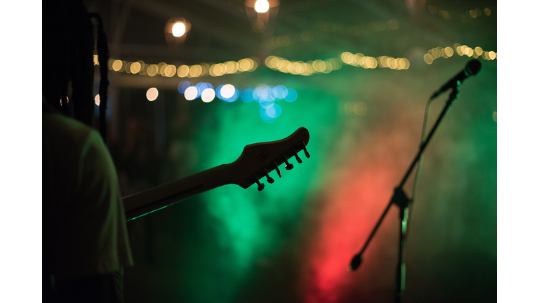 Cropped Image Of Guitarist Performing At Concert