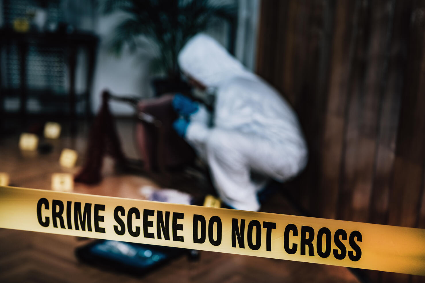 High Angle View Of Do Not Enter Sign In Crime Scene
