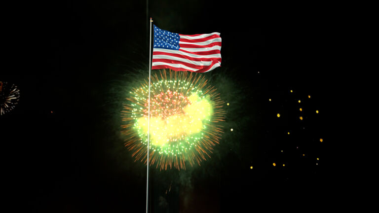 American Flag With Night Sky And Fireworks