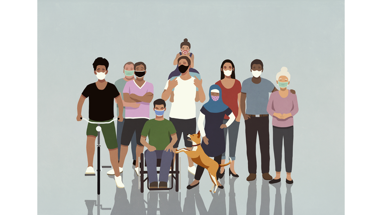 Portrait diverse community in face masks