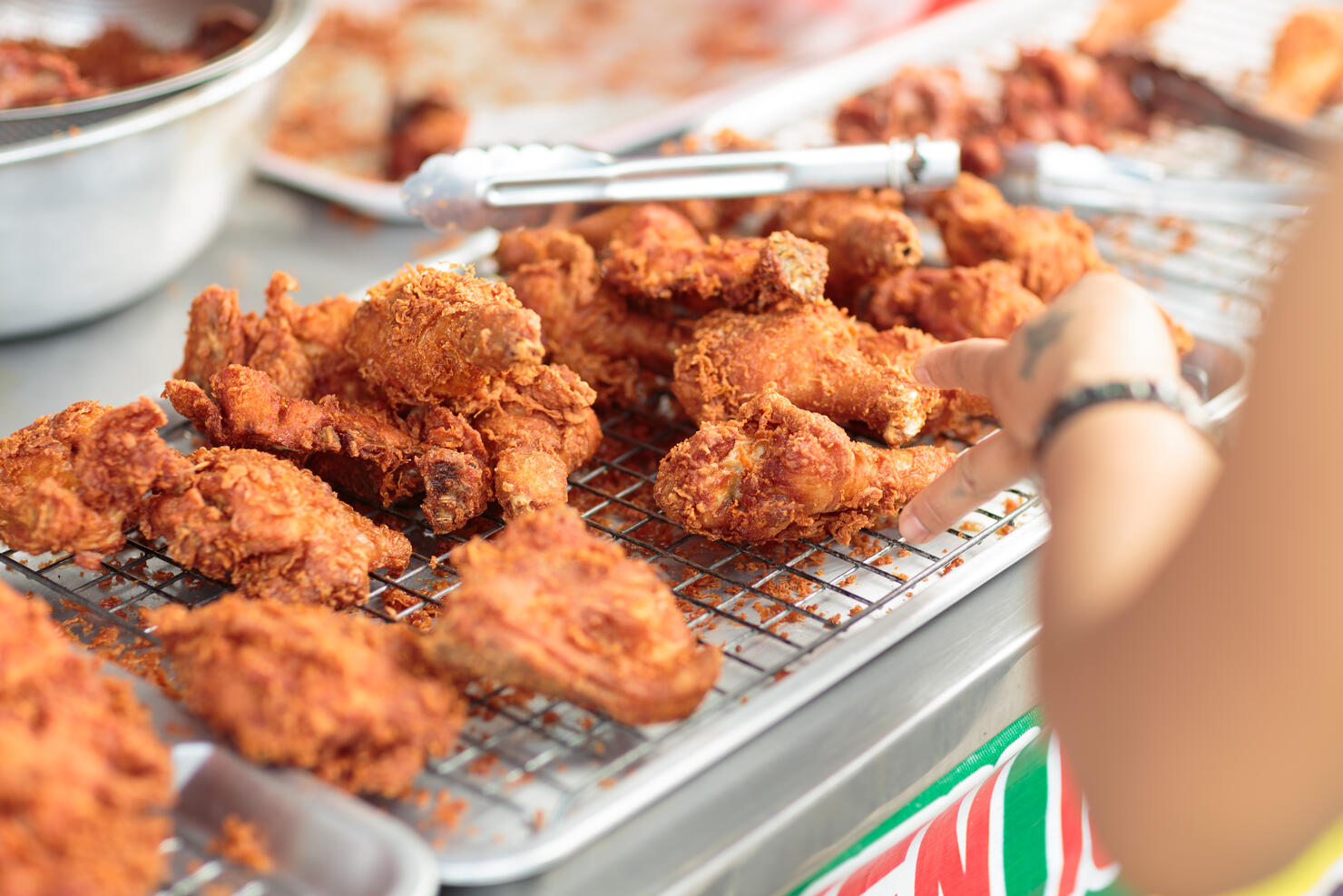 Frying chicken Cooking deep fried chicken.