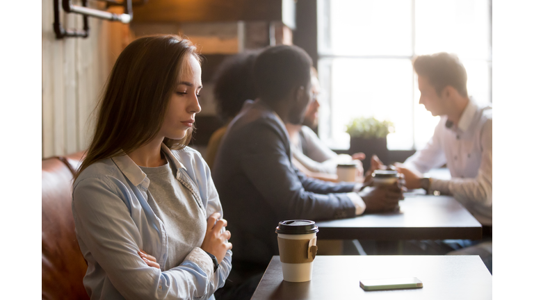 Upset rejected girl ghosted by boyfriend in coffeeshop