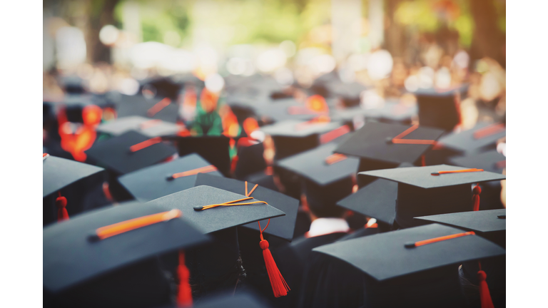 Shot Of Graduation Hats During Commencement Success Graduates Of The University,