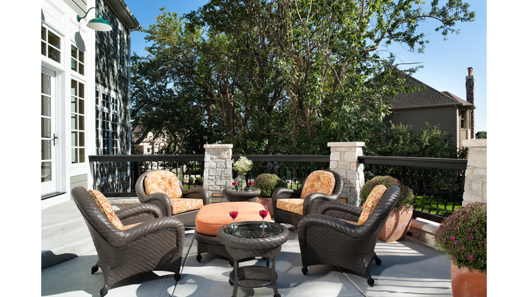 Outdoor patio living space wicker furniture.