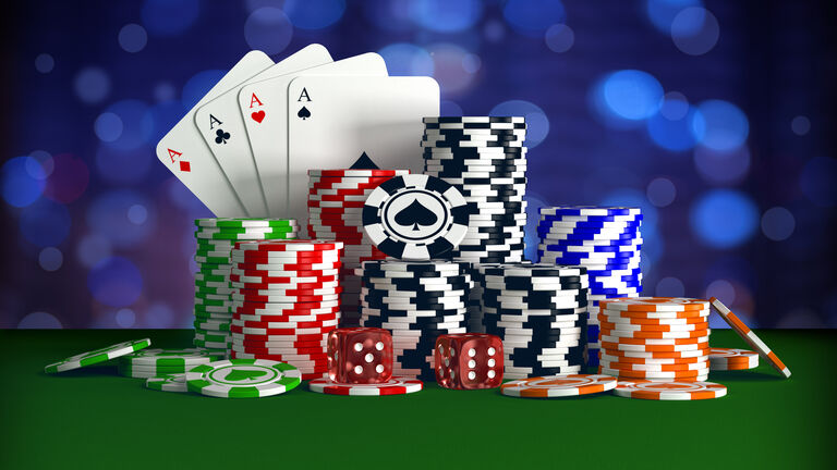 Casino poker chips and dices
