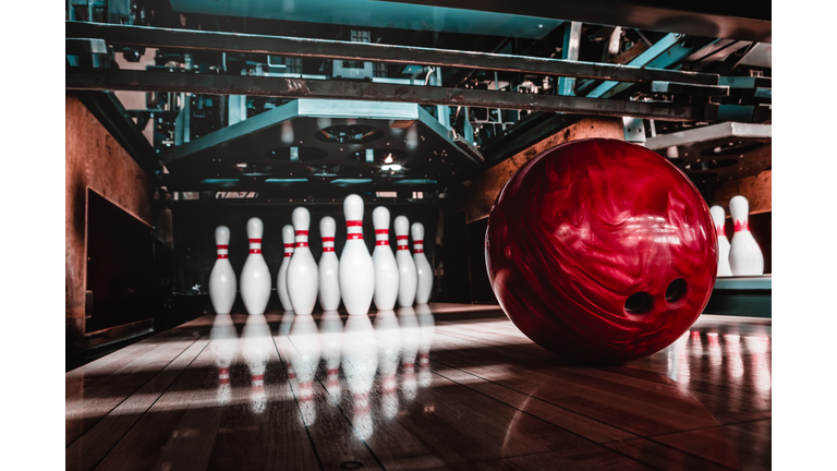 bowling ball and pins