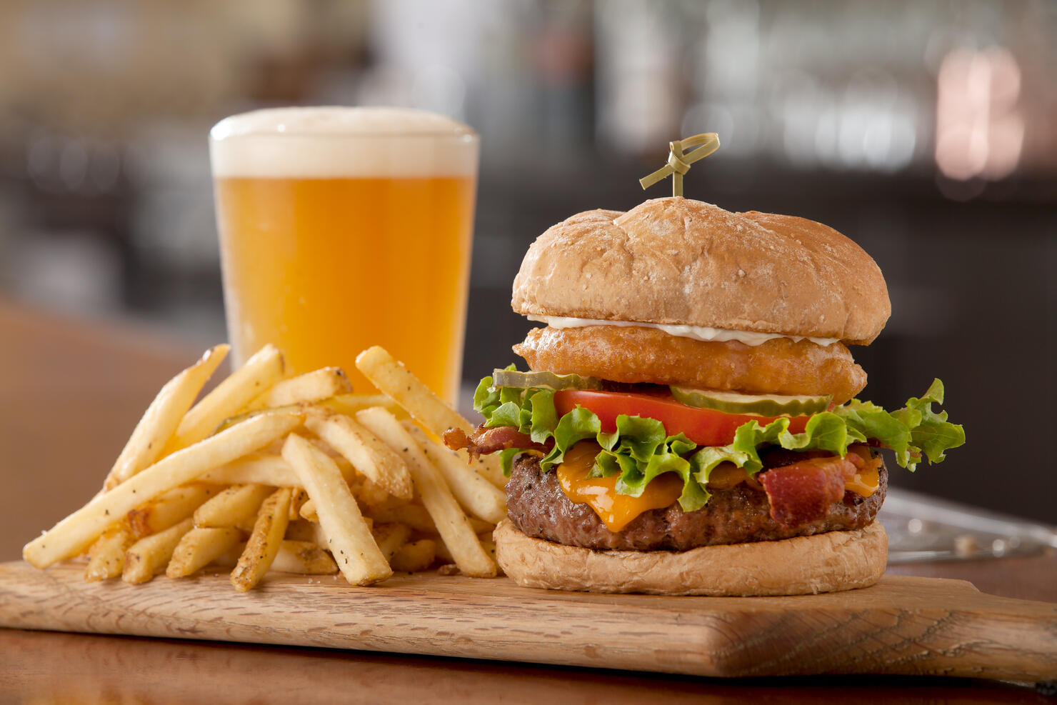 Burger, Fries and a Beer