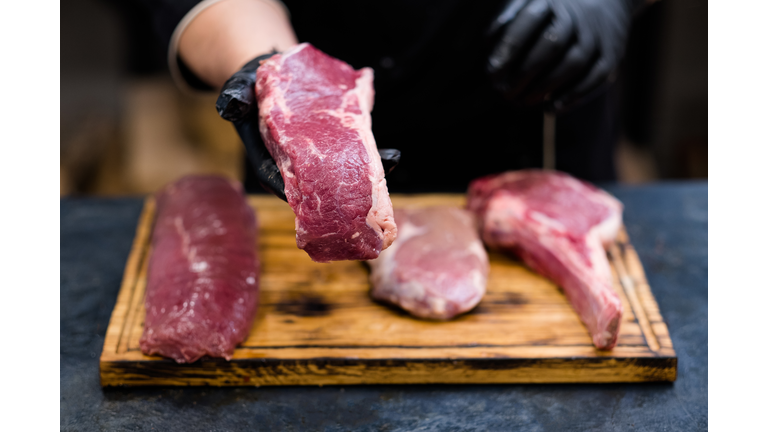 butcher shop fresh cuts raw beef meat chef steaks