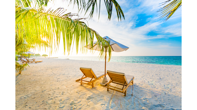 Amazing beach sunset. Beach scene with relaxing mood.