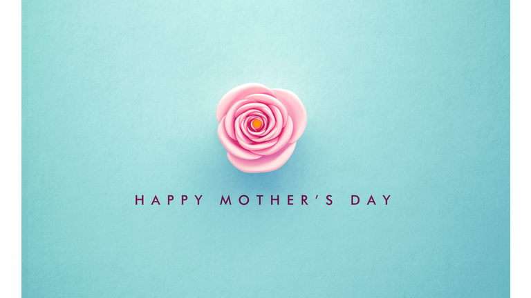 Pink Rose and Happy Mother's Day Message on Teal Background