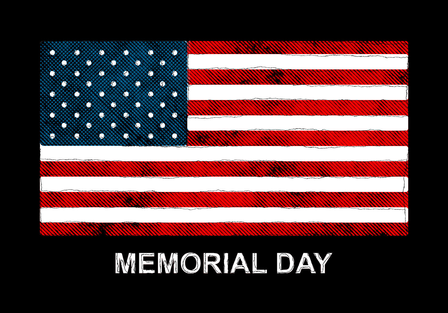 American Flag Memorial Day Celebration on background and Text Watercolor Digital Paint