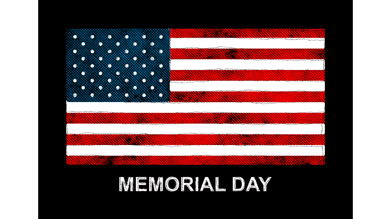 American Flag Memorial Day Celebration on background and Text Watercolor Digital Paint