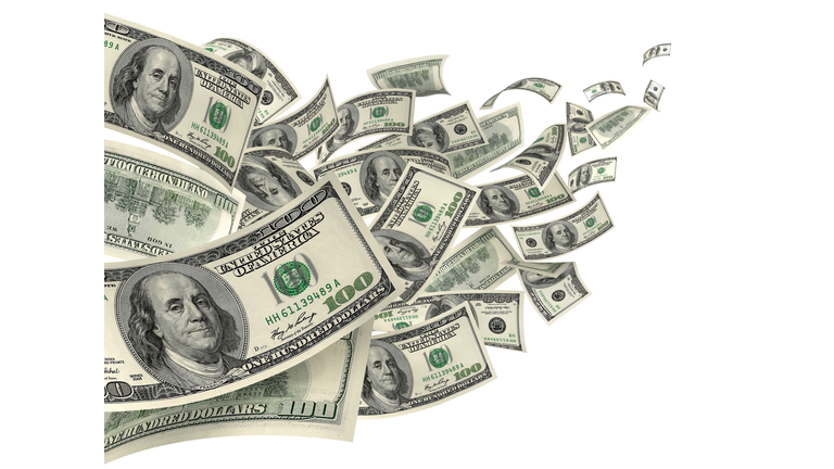 US Dollar Hundred Bills In Wind