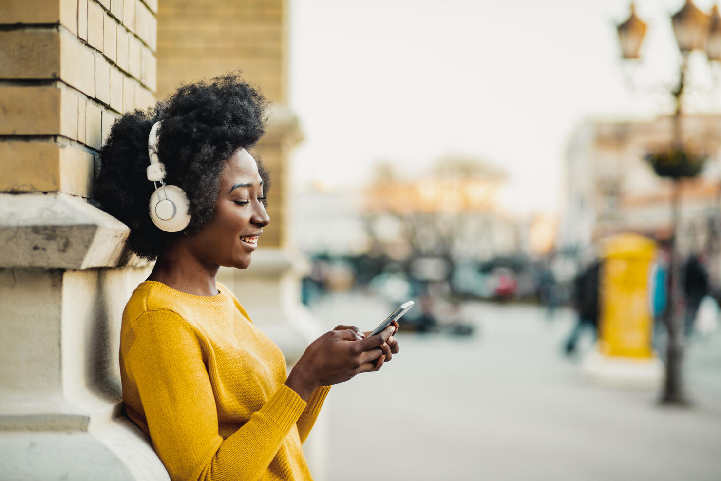 Young woman listening music