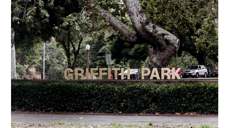 Highway and cars in Los Angeles around Griffith Park