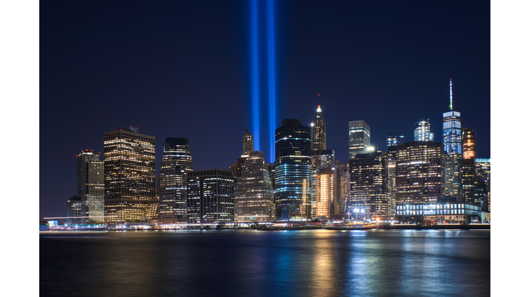 New York Skyline with Tribute in lights.