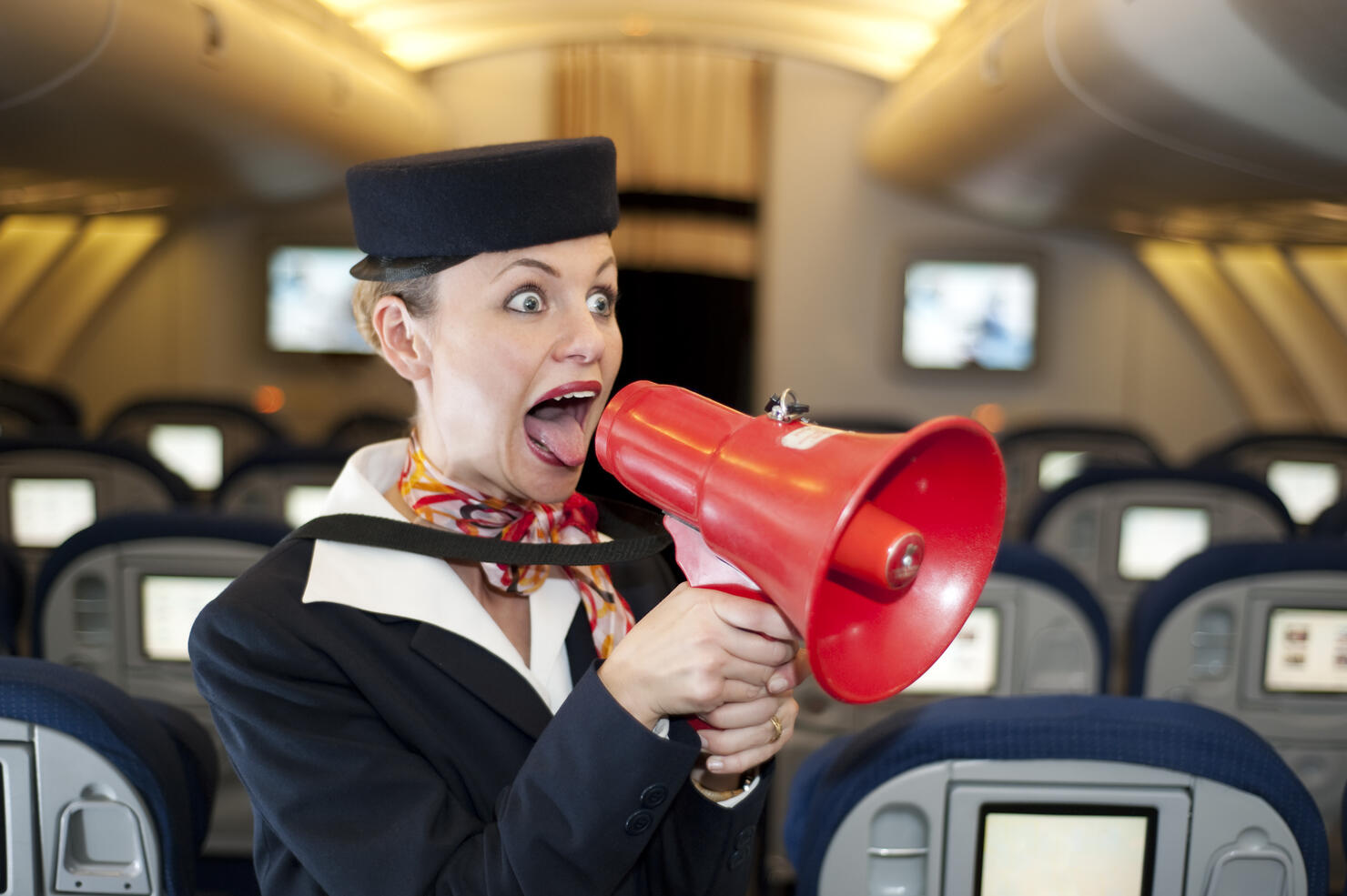 Stewardess with megaphone