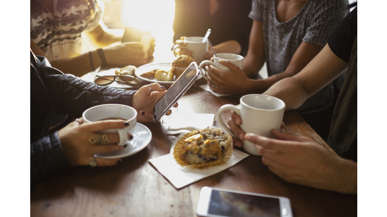 Group of friends in cafe