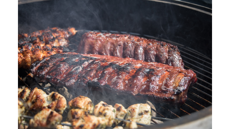 Close-Up Of Meat On Barbecue Grill