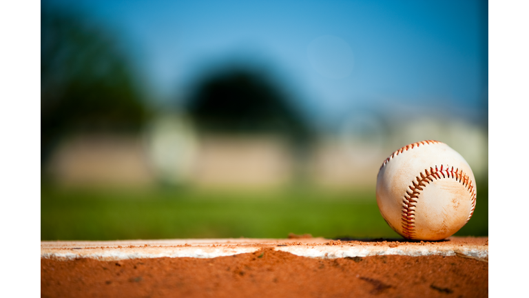 Youth League Baseball on Pitching Mound Close Up