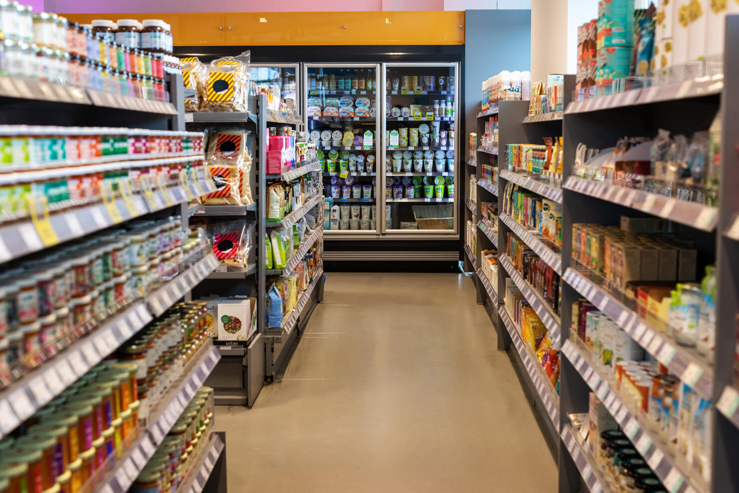 Supermarket aisles with variety of products