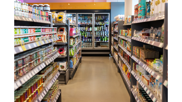 Supermarket aisles with variety of products