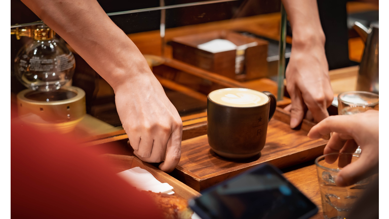 The original stabucks coffee for their customer at the Starbucks Reserve Roastery in Shanghai.