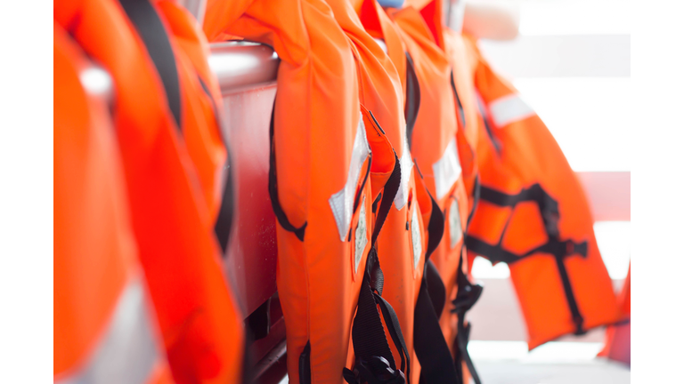 Close-Up Of Life Jackets On Boat