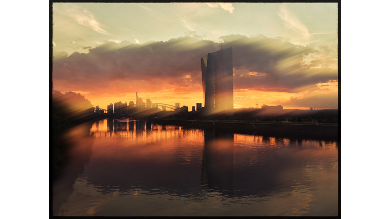 Skyline of Frankfurt am Main city at sunset