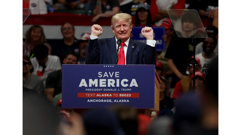 Former President Trump Campaigns With House Candidate Sarah Palin And Senate Candidate Kelly Tshibaka In Anchorage, Alaska