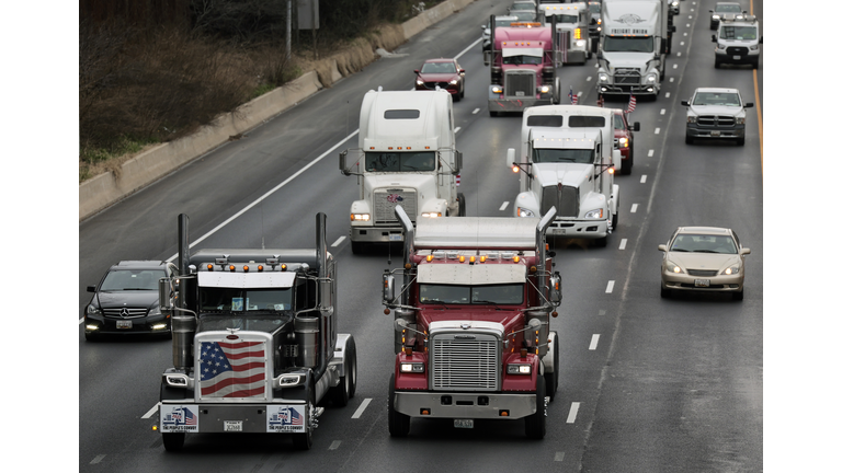 Truckers Convoy Continues Protest On The D.C. Beltway