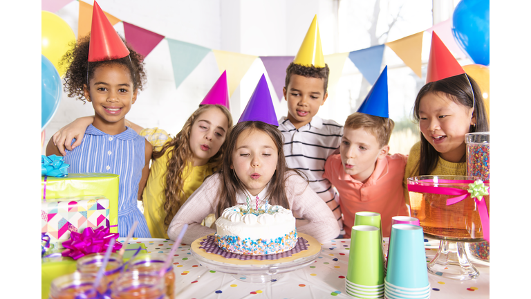 group of children at birthday party at home