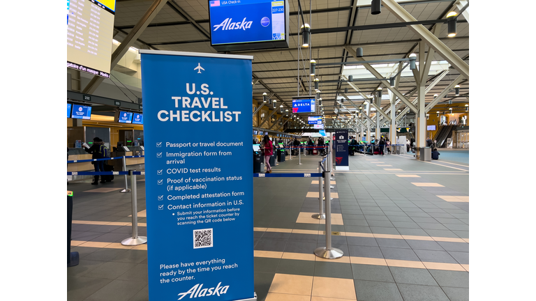 View of information sign US Travel Checklist at Vancouver International Airport(YVR)